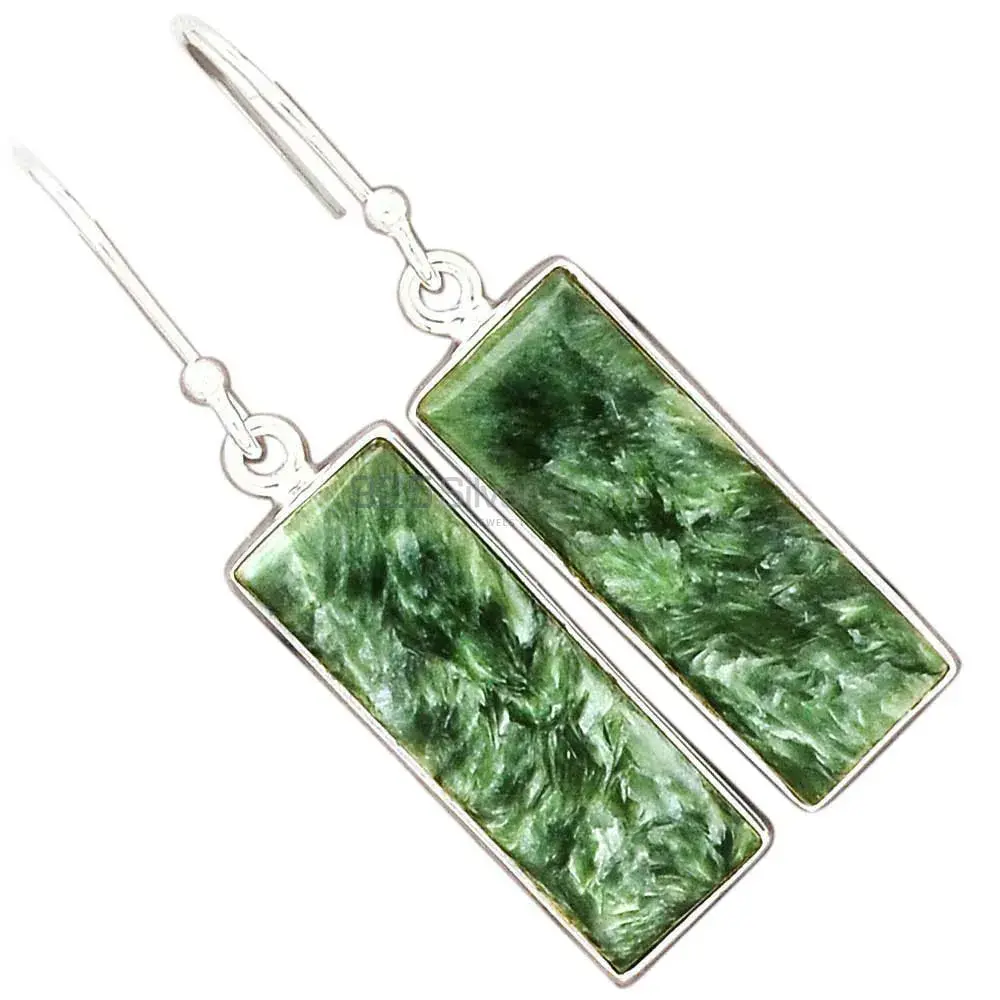 Semi Precious Seraphinite Gemstone Earrings In 925 Sterling Silver 925SE2577_9