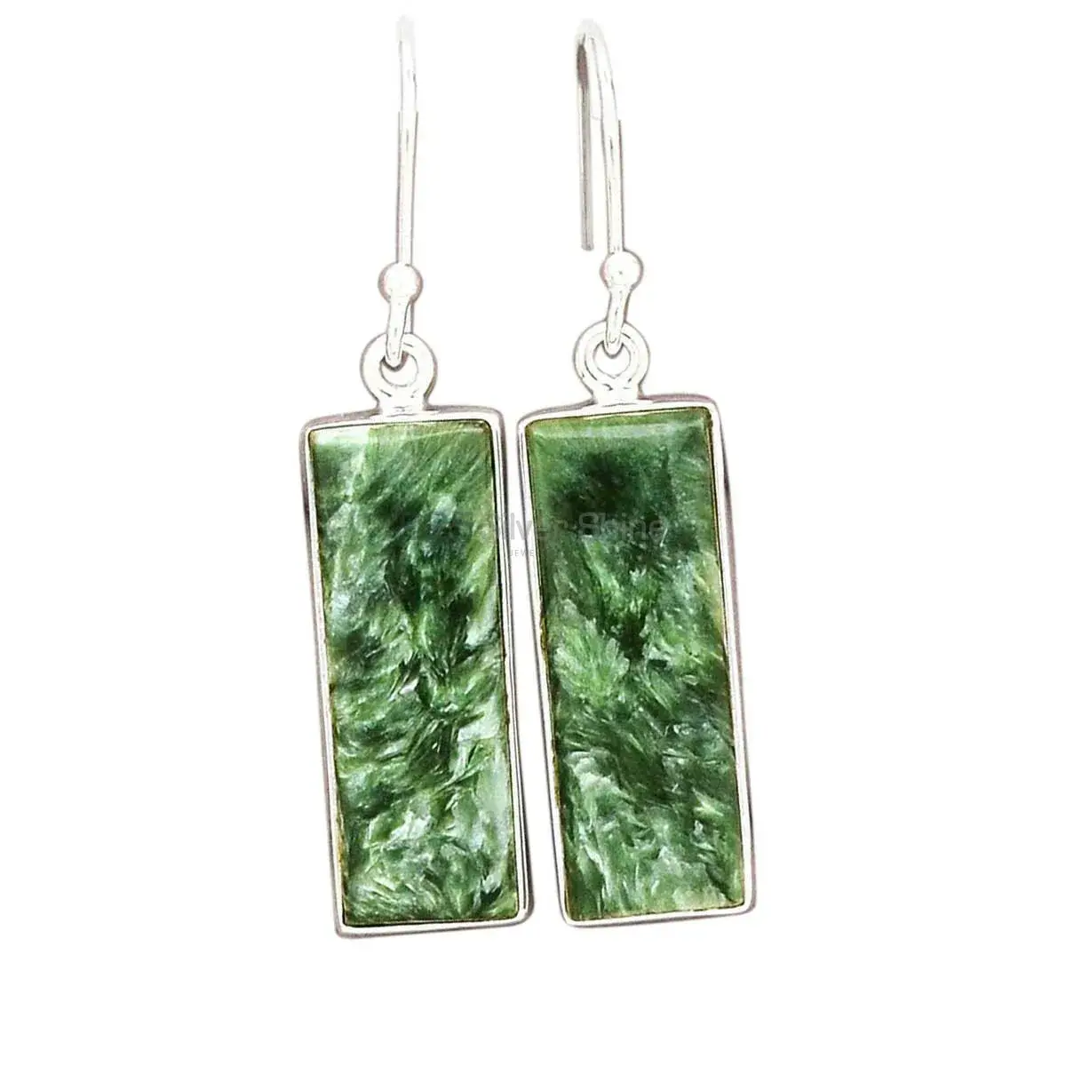 Semi Precious Seraphinite Gemstone Earrings In 925 Sterling Silver 925SE2577_10