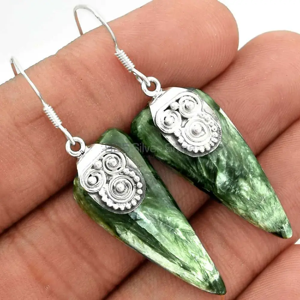 Semi Precious Seraphinite Gemstone Earrings In 925 Sterling Silver Jewelry 925SE2531_2