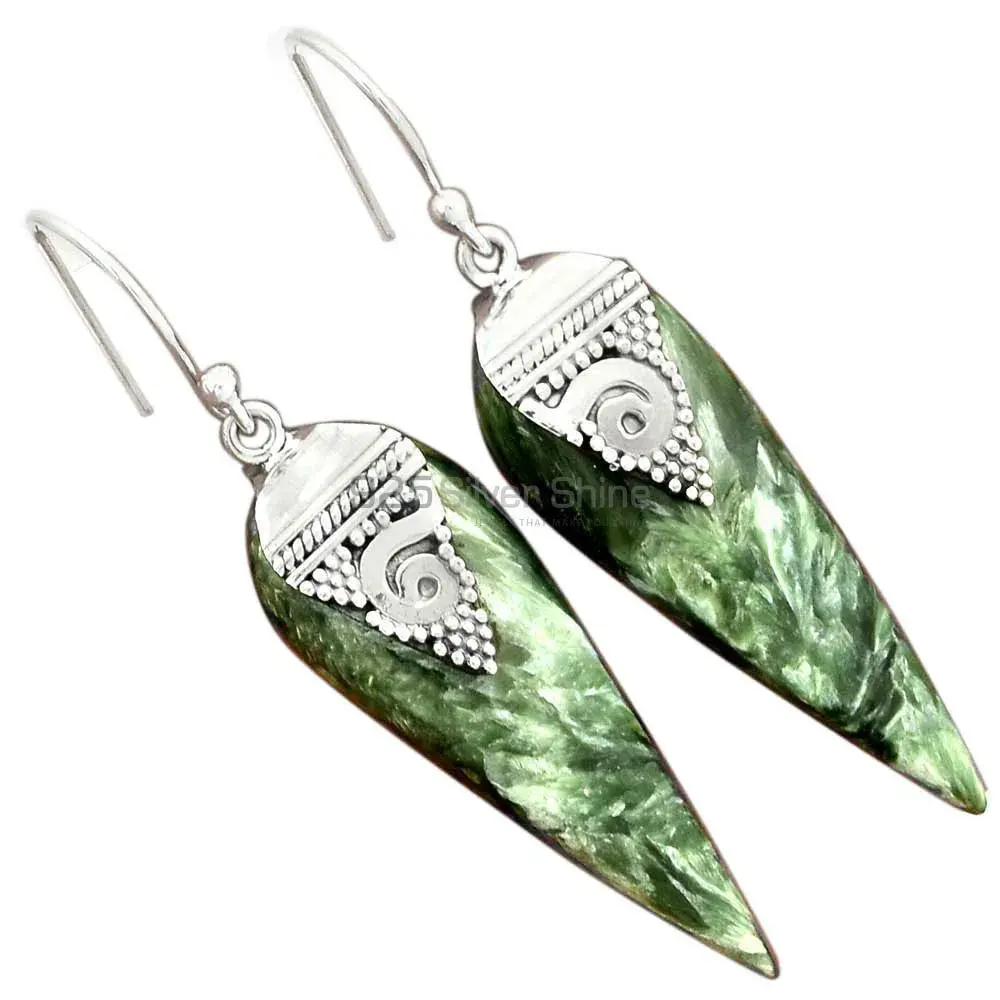 Semi Precious Seraphinite Gemstone Earrings In 925 Sterling Silver Jewelry 925SE2522_1