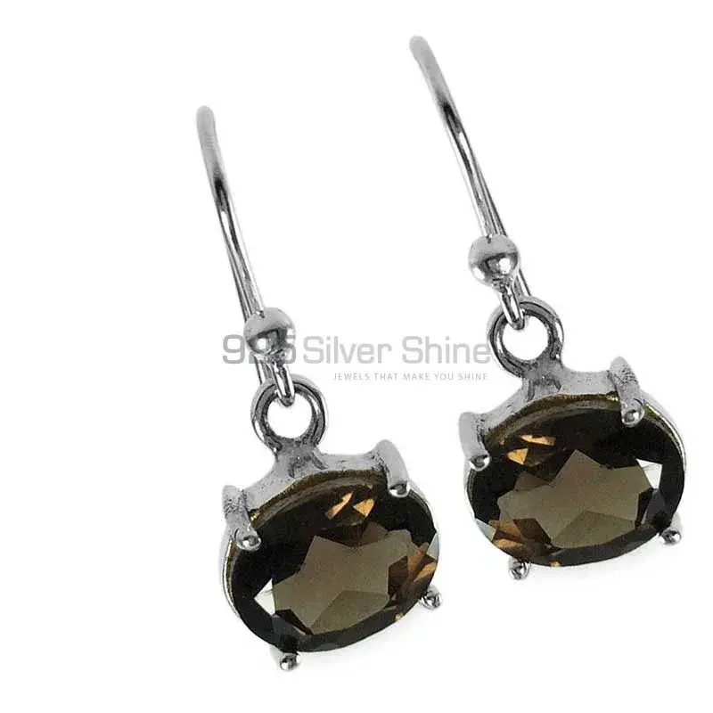 Semi Precious Smoky Quartz Gemstone Earrings In 925 Sterling Silver Jewelry 925SE1357_1