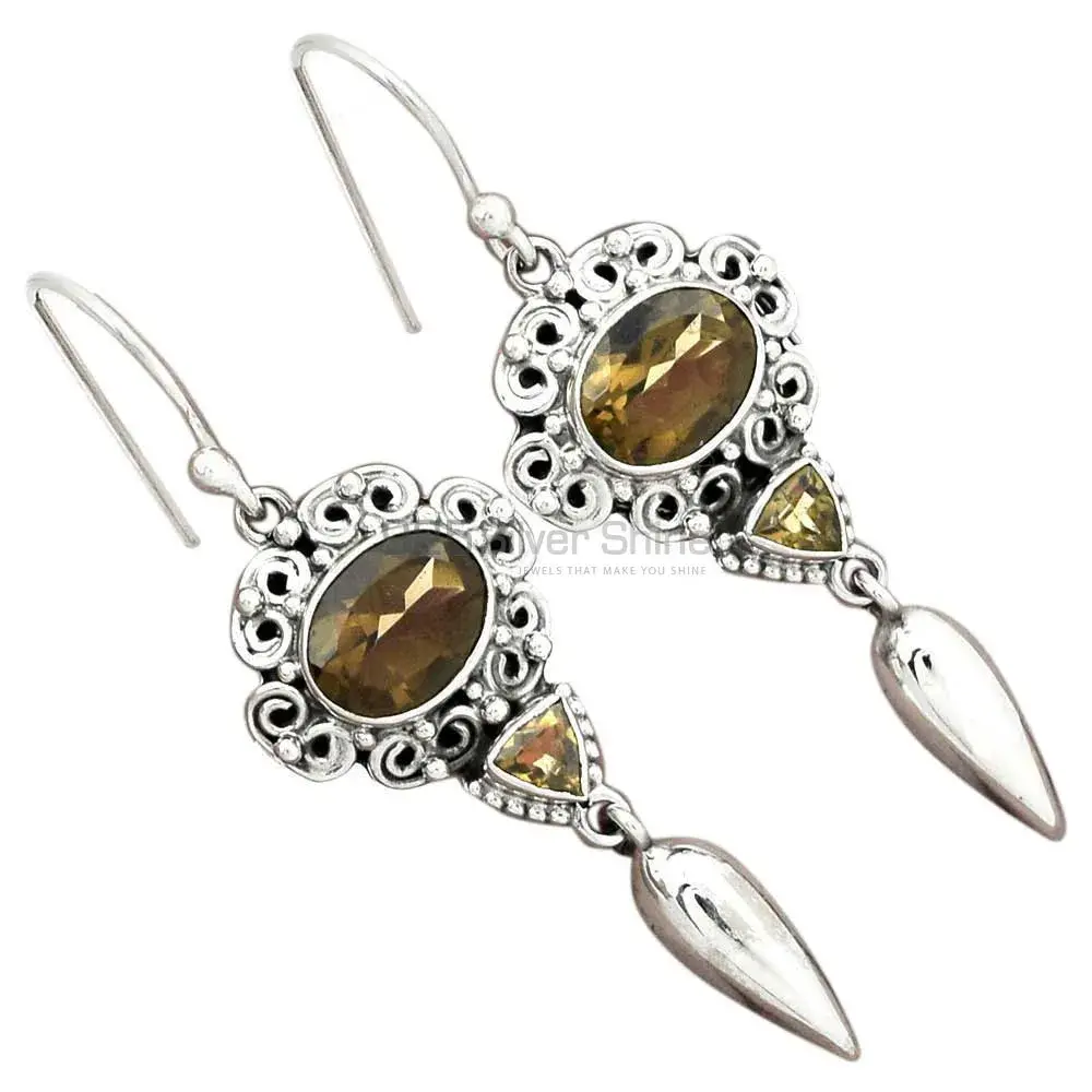 Semi Precious Smoky Quartz Gemstone Earrings In 925 Sterling Silver Jewelry 925SE2449_2