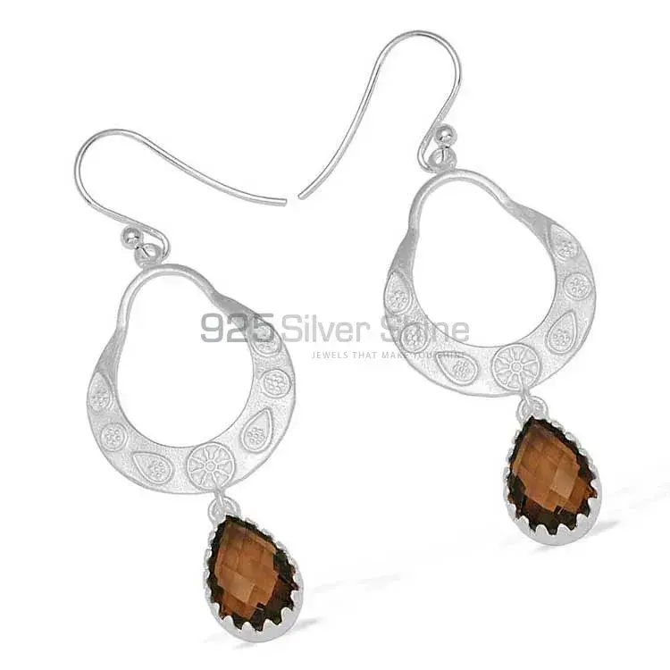 Semi Precious Smoky Quartz Gemstone Earrings In 925 Sterling Silver Jewelry 925SE737_1