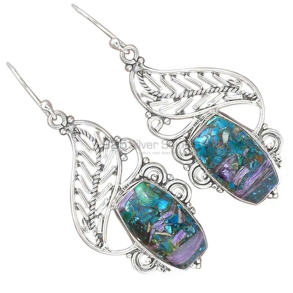 Semi Precious Turquoise Gemstone Earrings In 925 Sterling Silver 925SE2974_2