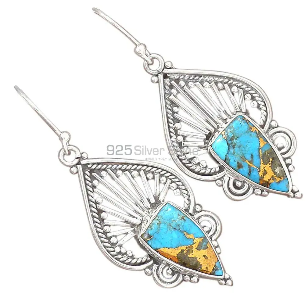 Semi Precious Turquoise Gemstone Earrings In Solid 925 Silver 925SE2656_1