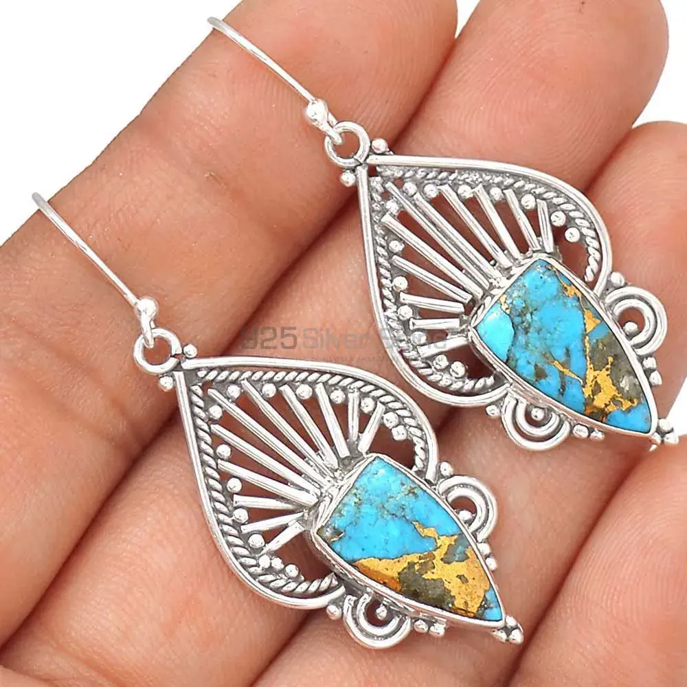 Semi Precious Turquoise Gemstone Earrings In Solid 925 Silver 925SE2656_2