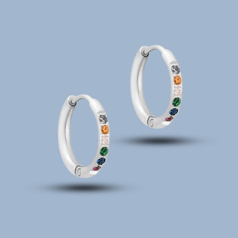 Seven Gemstone With 925 Sterling Silver Hinged Segment Hoop Earring 925She287_0