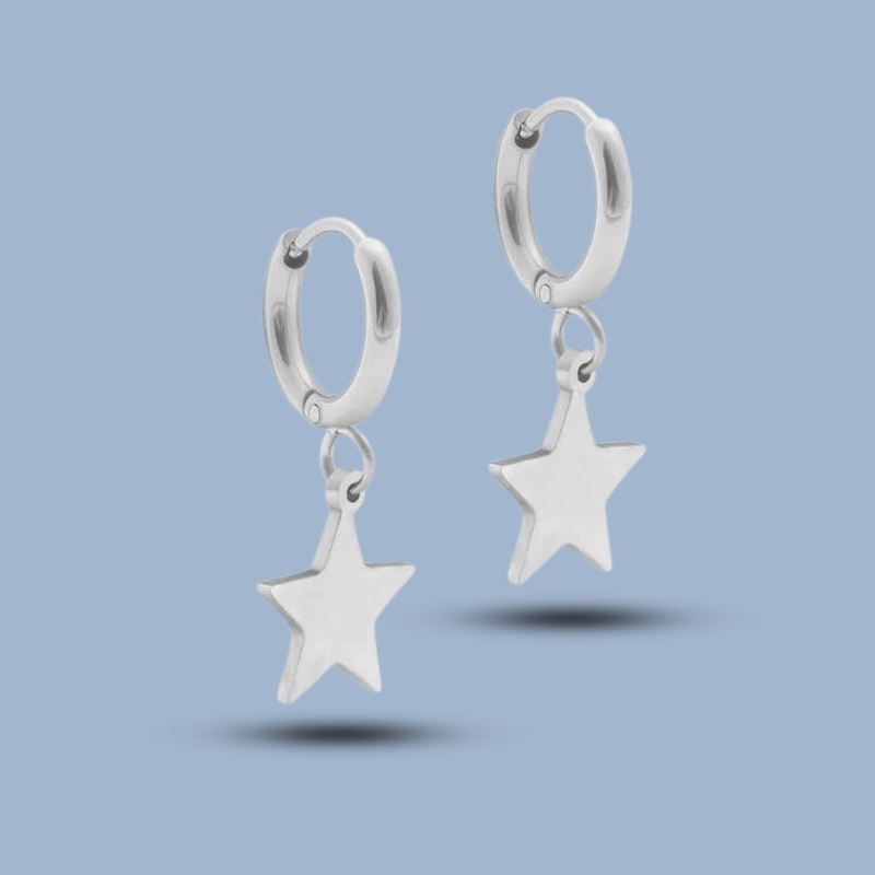 Single Star Charm 925 Sterling Silver Cartilage Hoop Earring 925She324_0