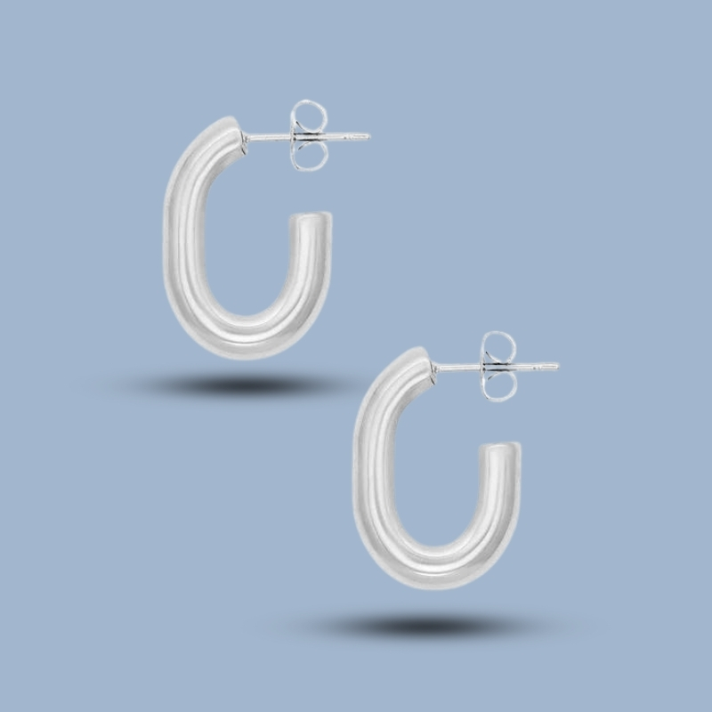 Small Oval 925 Sterling Silver Thick Hoop Earrings 925She290_0