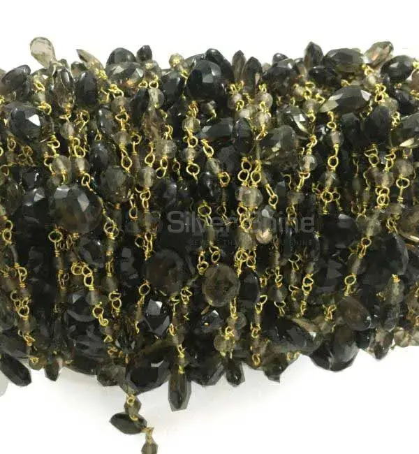 Smoky Quartz Gemstone Rosary Chain. "Wire Wrapped 1 Feet Roll Chain" 925RC227_0