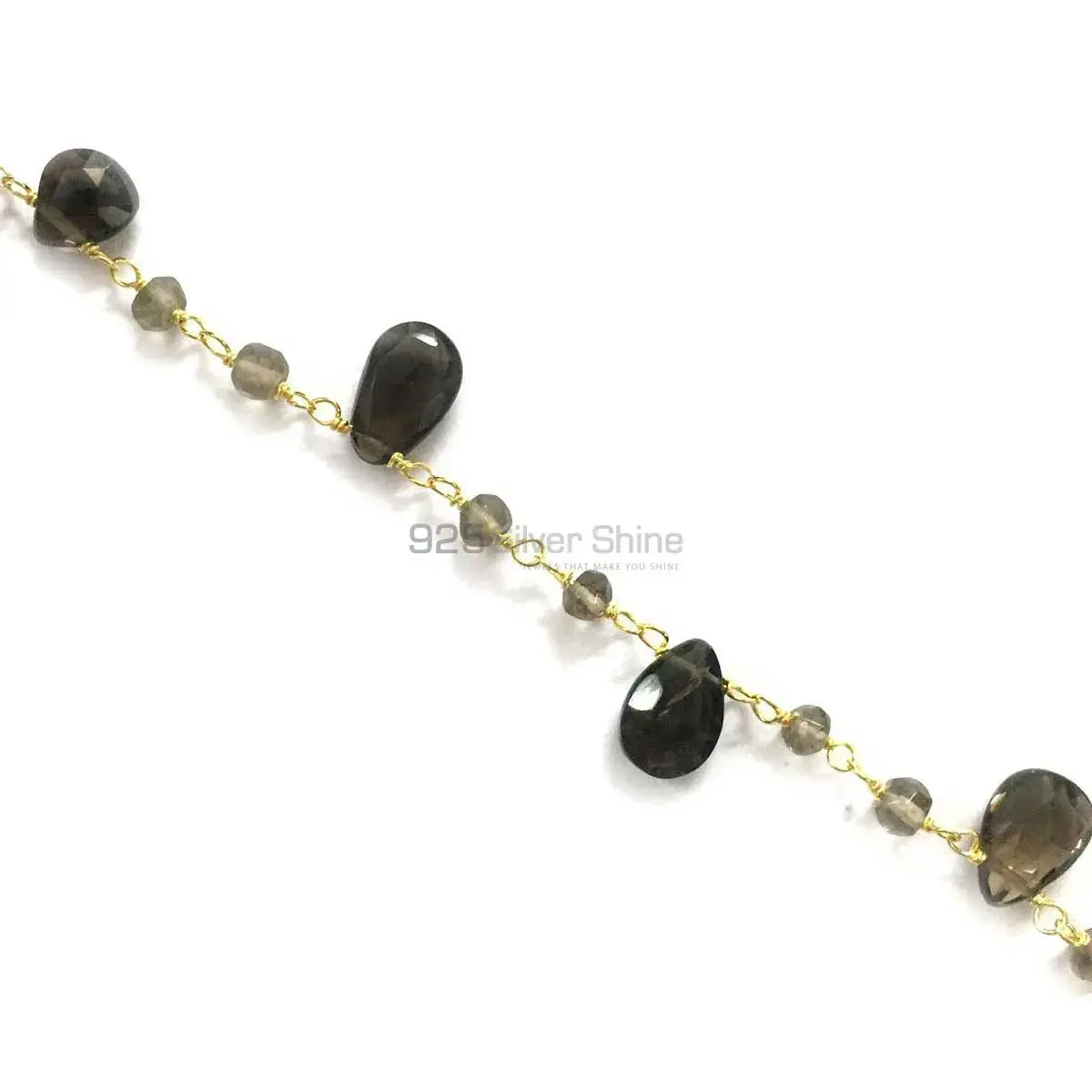 Smoky Quartz Gemstone Rosary Chain. "Wire Wrapped 1 Feet Roll Chain" 925RC227_2