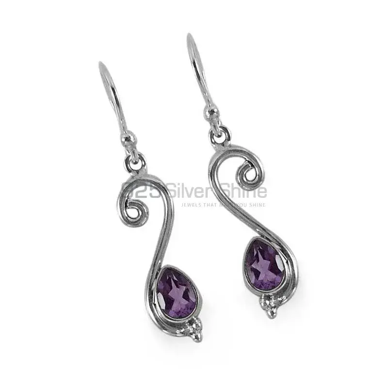 Solid 925 Silver Earrings In Genuine Amethyst Gemstone 925SE1322_1