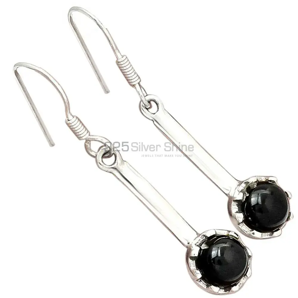 Solid 925 Silver Earrings In Genuine Black Onyx Gemstone 925SE2719_1