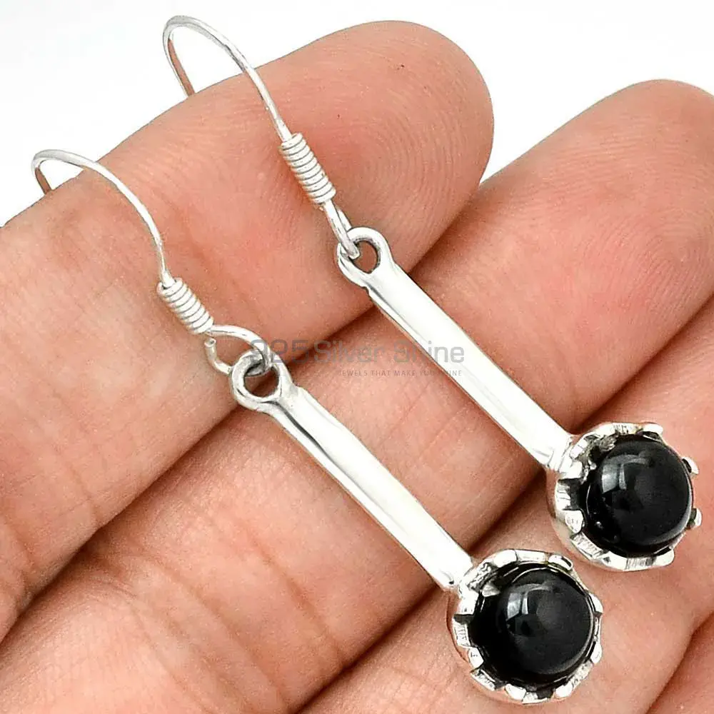 Solid 925 Silver Earrings In Genuine Black Onyx Gemstone 925SE2719_2