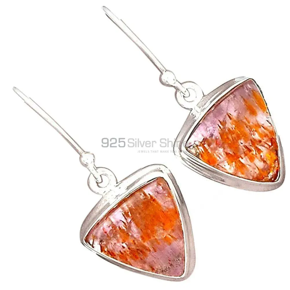 Solid 925 Silver Earrings In Genuine Cacoxenite Gemstone 925SE2493_1