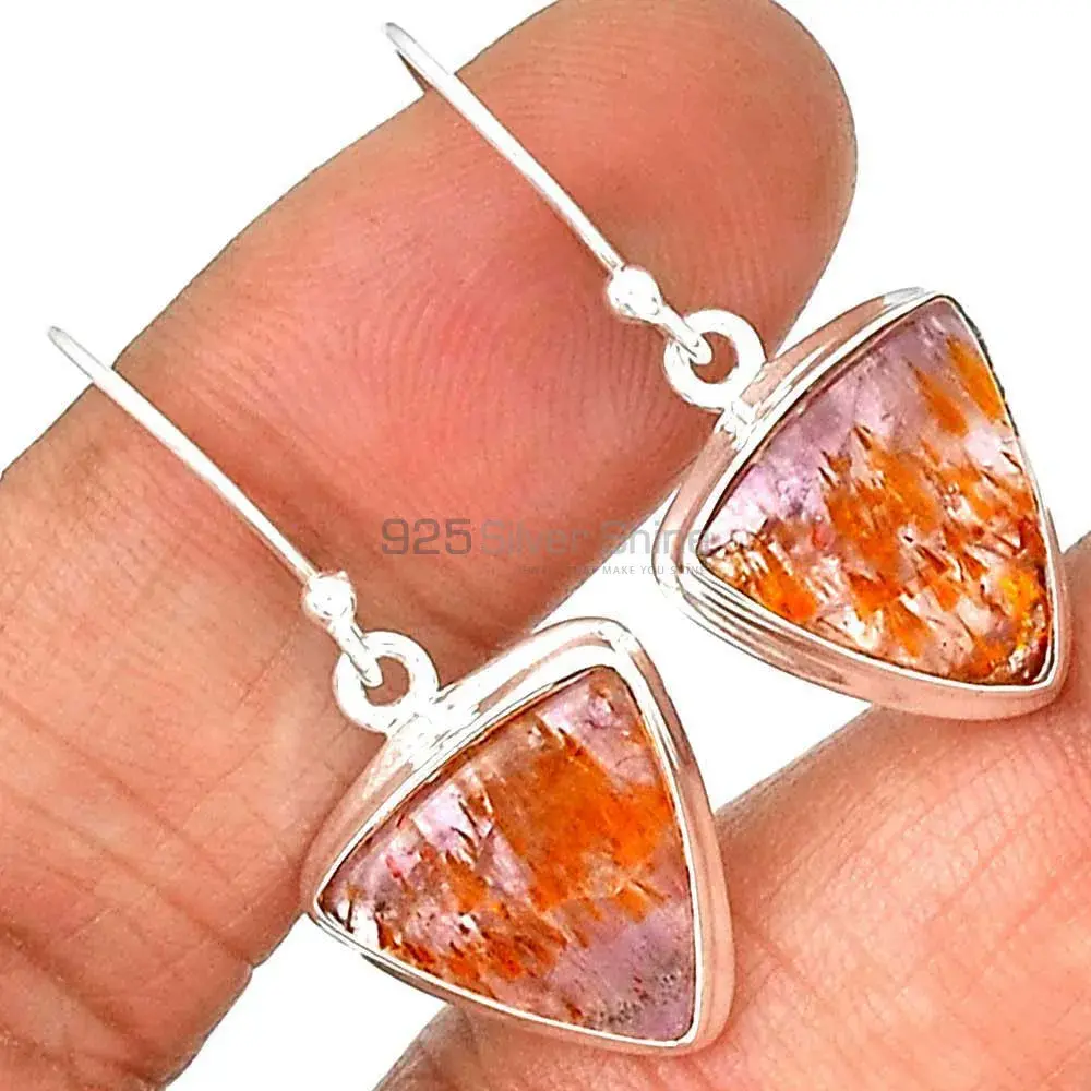 Solid 925 Silver Earrings In Genuine Cacoxenite Gemstone 925SE2493_2
