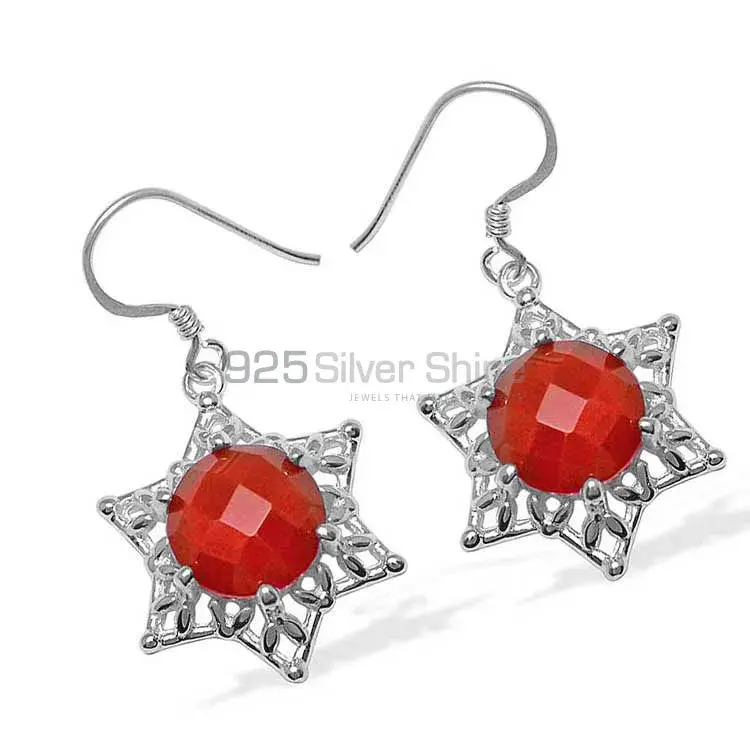 Solid 925 Silver Earrings In Genuine Carnelian Gemstone 925SE1094_1