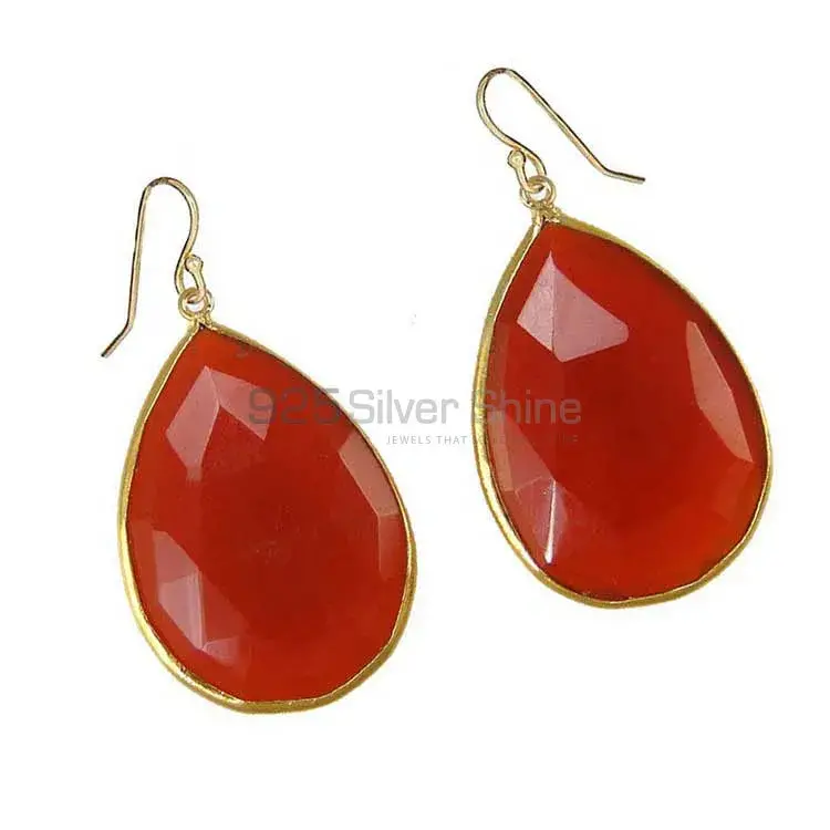 Solid 925 Silver Earrings In Genuine Carnelian Gemstone 925SE1918_1