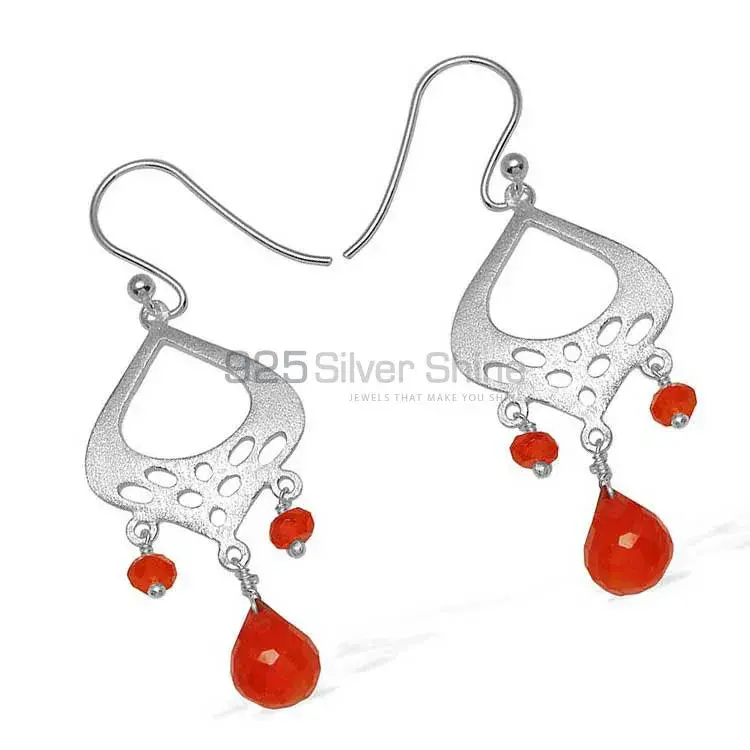 Solid 925 Silver Earrings In Genuine Carnelian Gemstone 925SE778_1