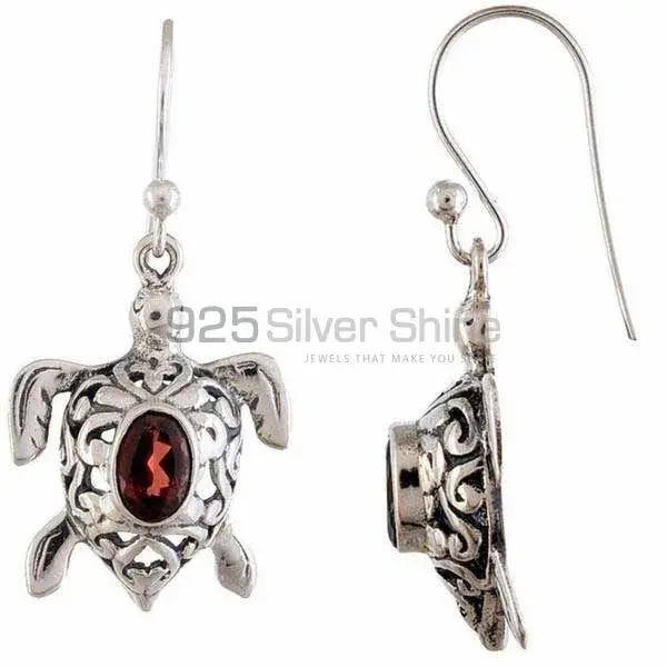 Solid 925 Silver Earrings In Genuine Garnet Gemstone 925SE1164_1