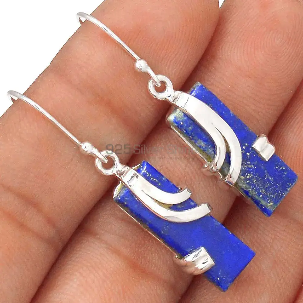 Solid 925 Silver Earrings In Genuine Lapis Gemstone 925SE2098_1