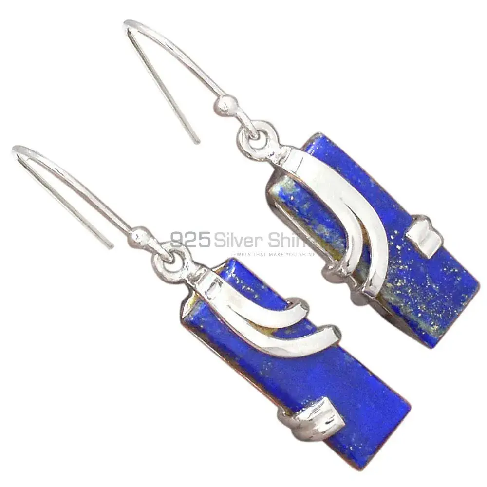 Solid 925 Silver Earrings In Genuine Lapis Gemstone 925SE2098_2
