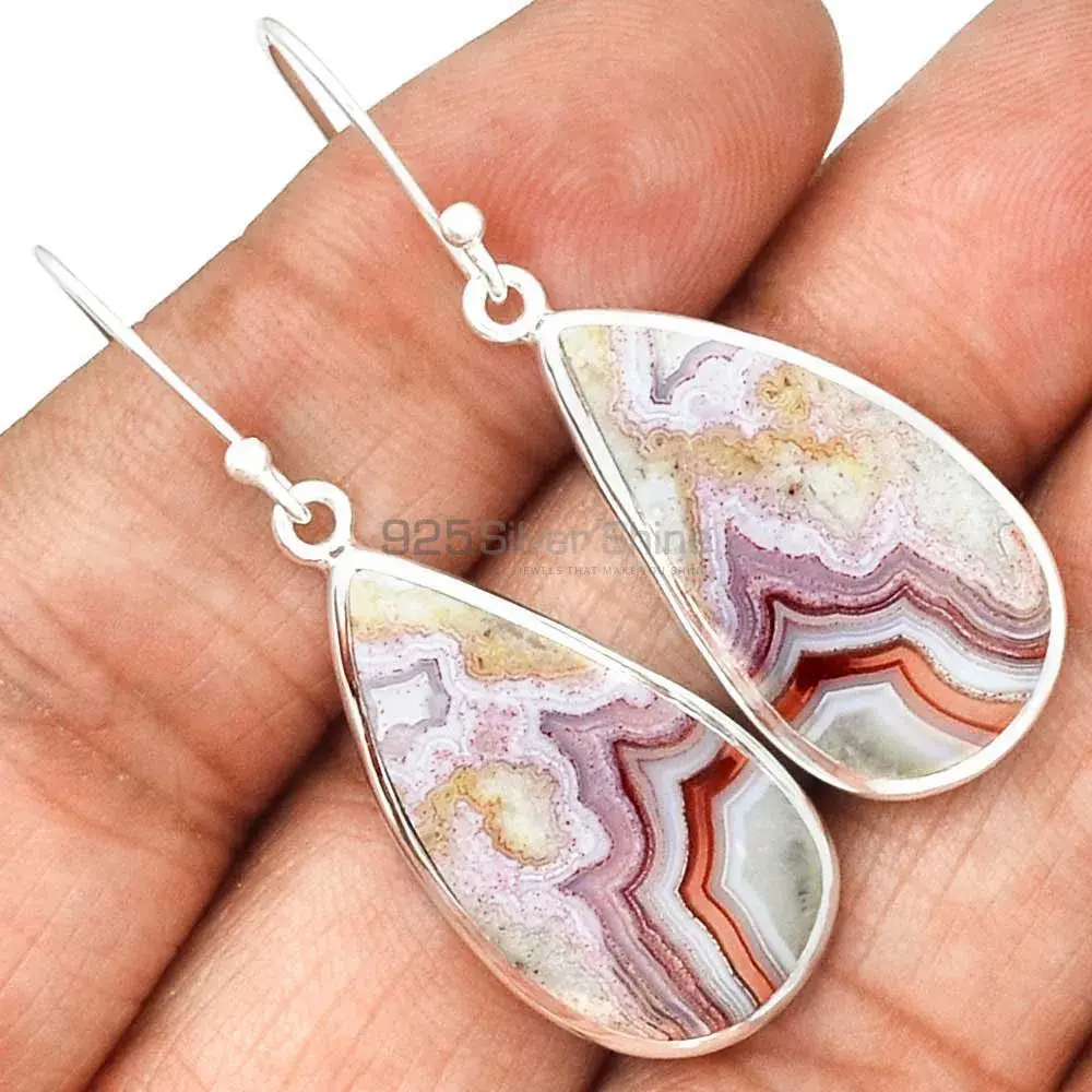 Solid 925 Silver Earrings In Genuine Mexican Laguna Lace Gemstone 925SE2256_1