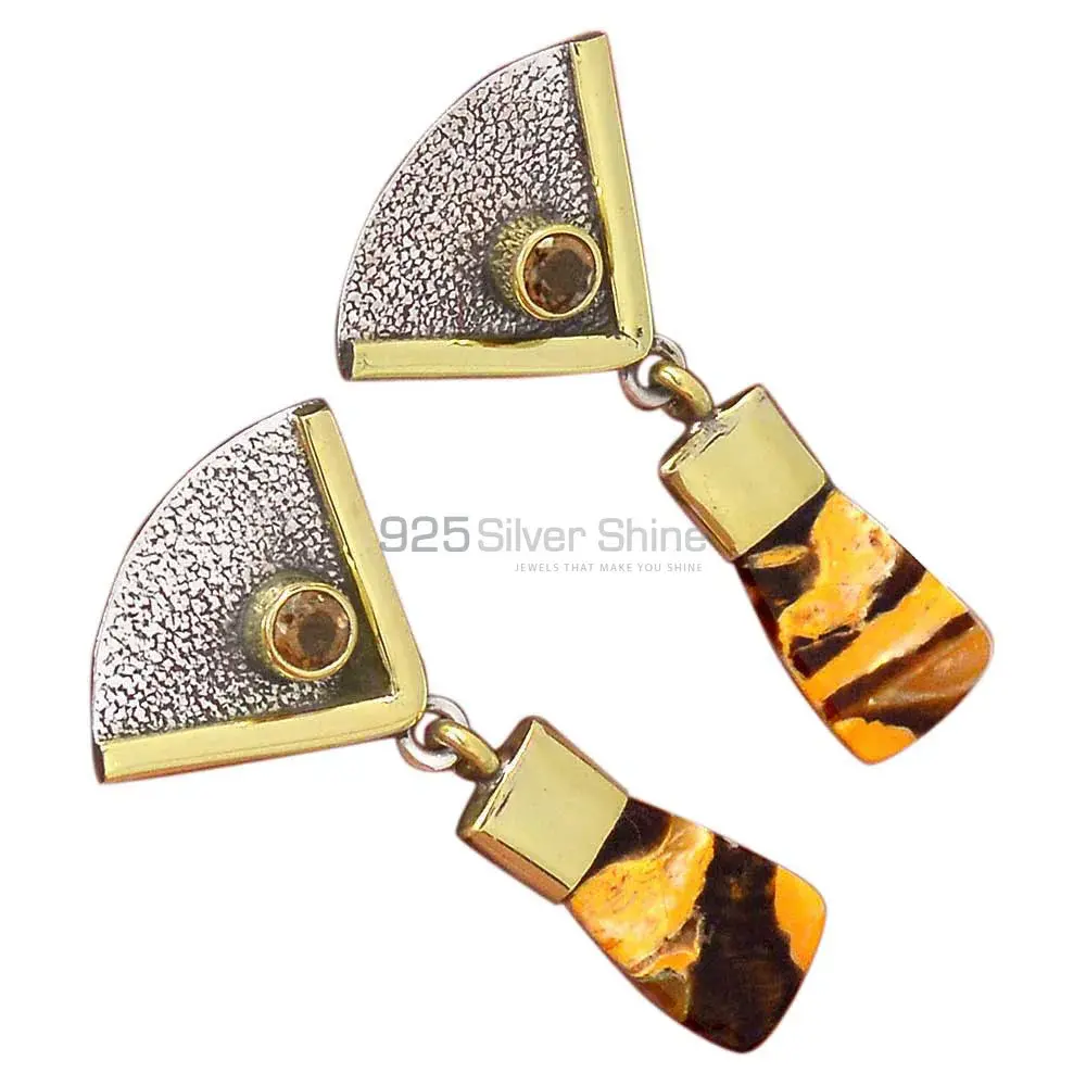 Solid 925 Silver Earrings In Genuine Peanut Jasper & Citrine Gemstone 925SE3048_1