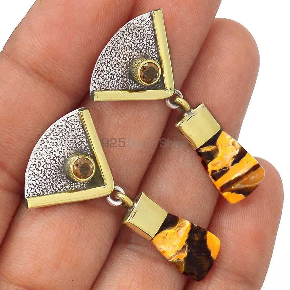 Solid 925 Silver Earrings In Genuine Peanut Jasper & Citrine Gemstone 925SE3048_2