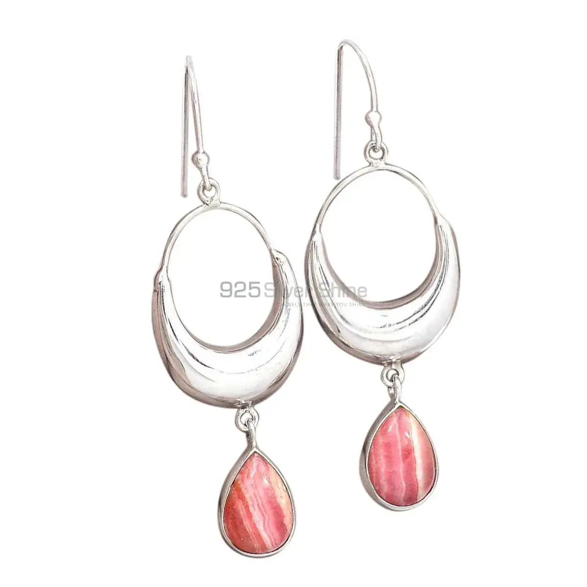 Solid 925 Silver Earrings In Genuine Rhodochrosite Gemstone 925SE2019_1