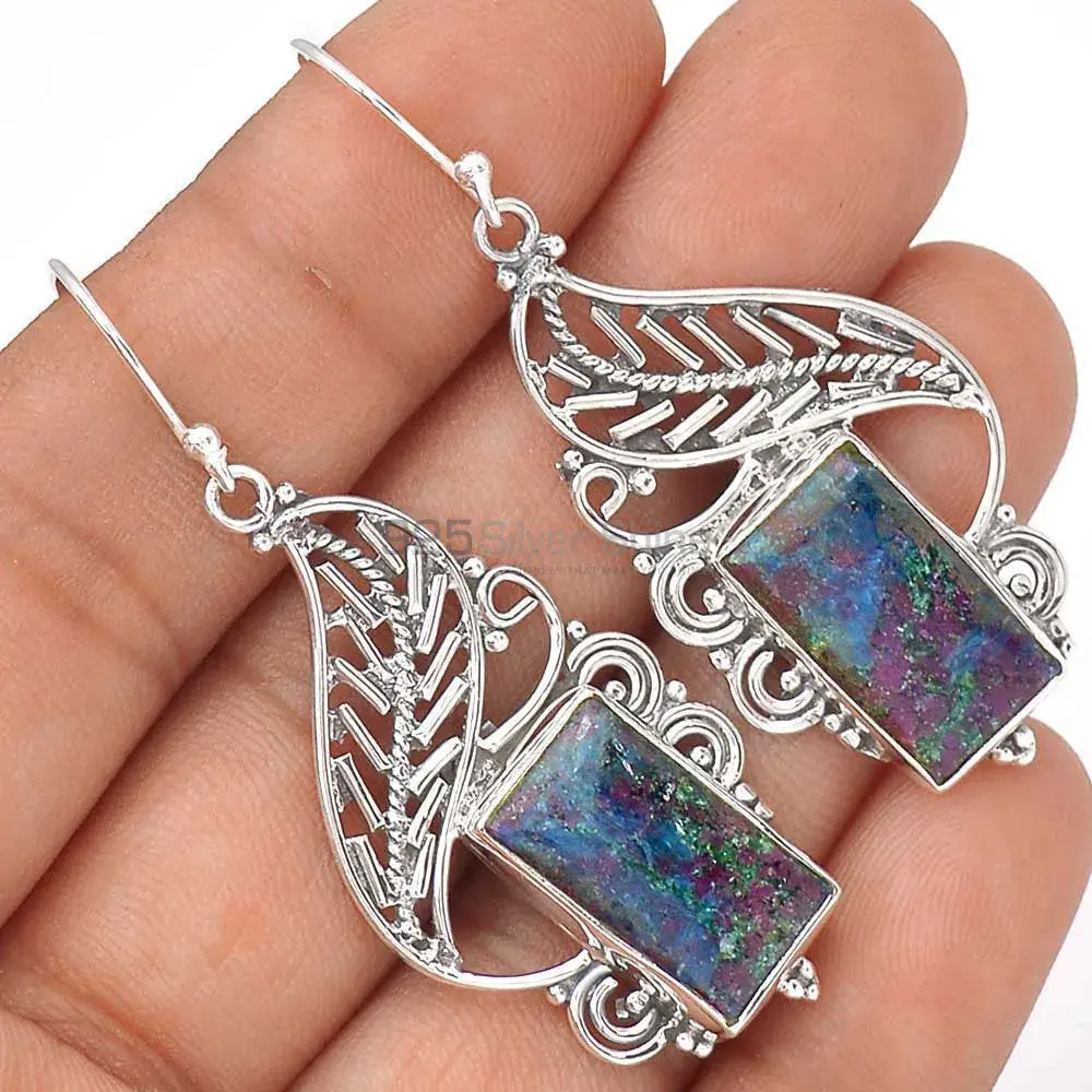 Solid 925 Silver Earrings In Natural Blood Stone Gemstone 925SE2967_2