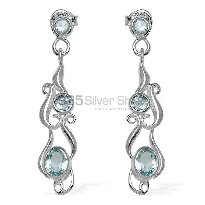 Solid 925 Silver Earrings In Natural Blue Topaz Gemstone 925SE776_0