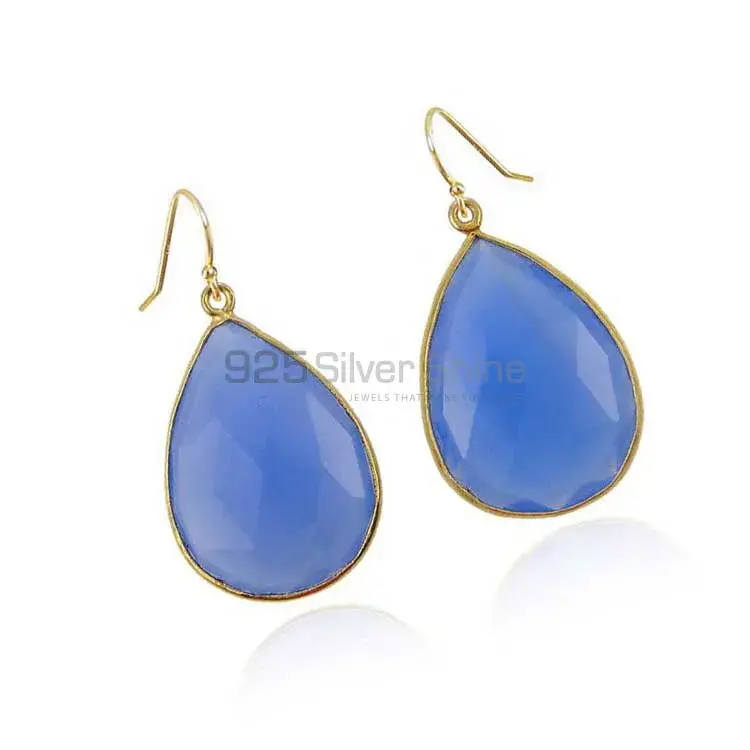 Solid 925 Silver Earrings In Natural Chalcedony Gemstone 925SE1916_1