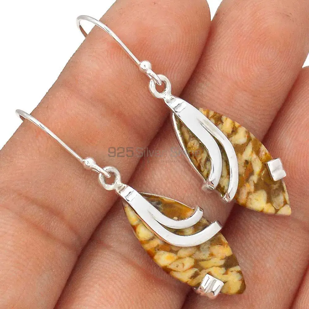 Solid 925 Silver Earrings In Natural Chocolate Jasper Gemstone 925SE2096_0