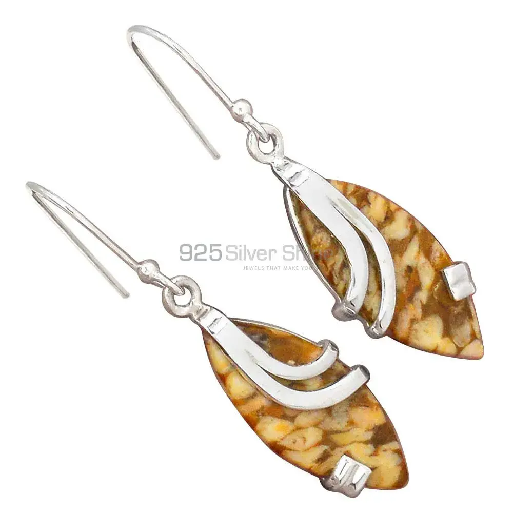 Solid 925 Silver Earrings In Natural Chocolate Jasper Gemstone 925SE2096_1