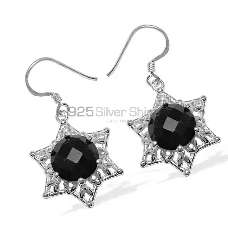 Solid 925 Silver Earrings In Semi Precious Black Onyx Gemstone 925SE1093_1