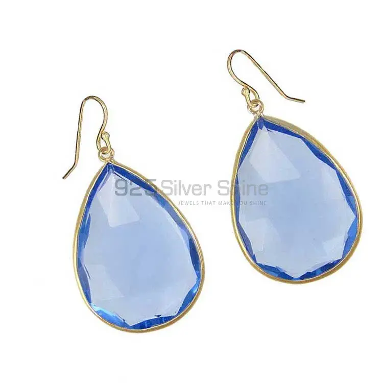 Solid 925 Silver Earrings In Semi Precious Blue Quartz Gemstone 925SE1917_1
