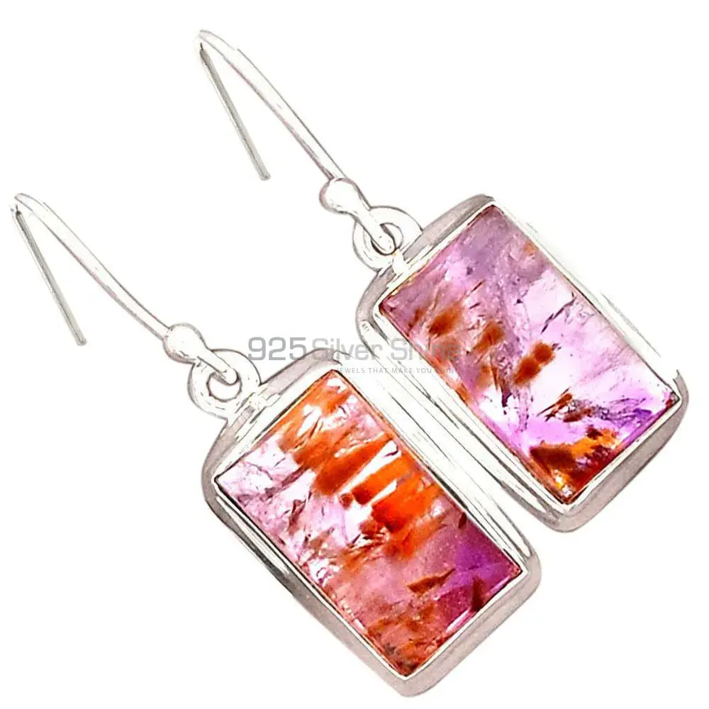 Solid 925 Silver Earrings In Semi Precious Cacoxenite Gemstone 925SE2492_1