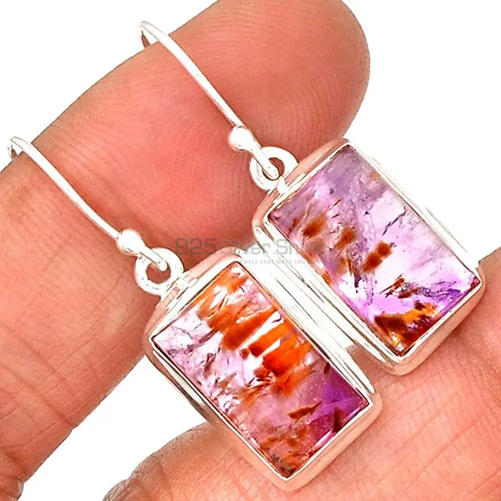 Solid 925 Silver Earrings In Semi Precious Cacoxenite Gemstone 925SE2492_2