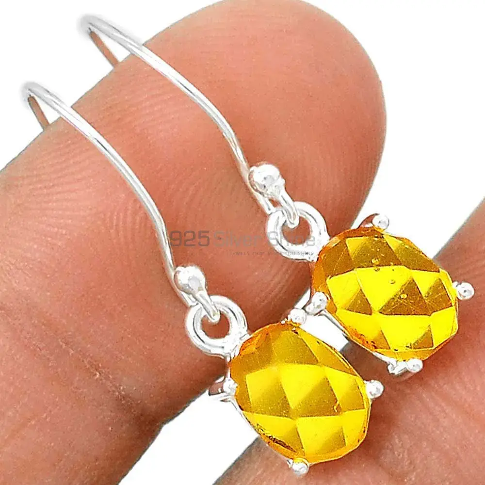 Solid 925 Silver Earrings In Semi Precious Citrine Gemstone 925SE2752_2