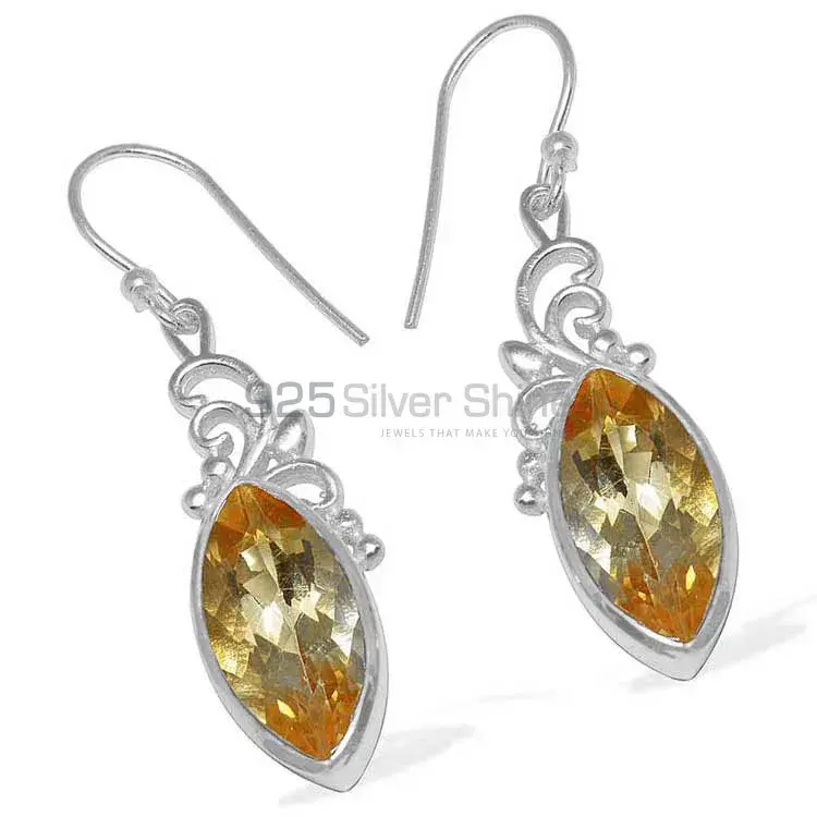 Solid 925 Silver Earrings In Semi Precious Citrine Gemstone 925SE856_1