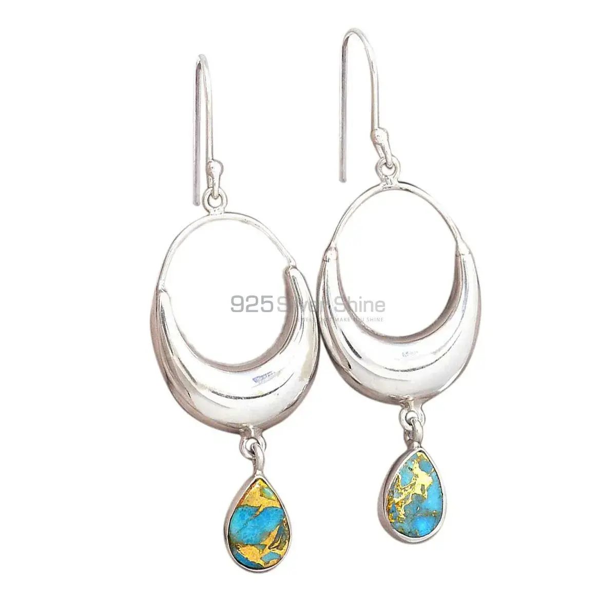 Solid 925 Silver Earrings In Semi Precious Copper Turquoise Gemstone 925SE2018_1