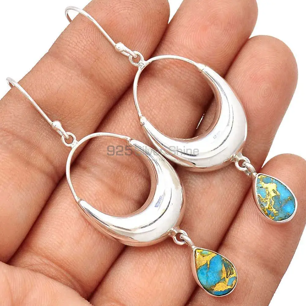 Solid 925 Silver Earrings In Semi Precious Copper Turquoise Gemstone 925SE2018_2