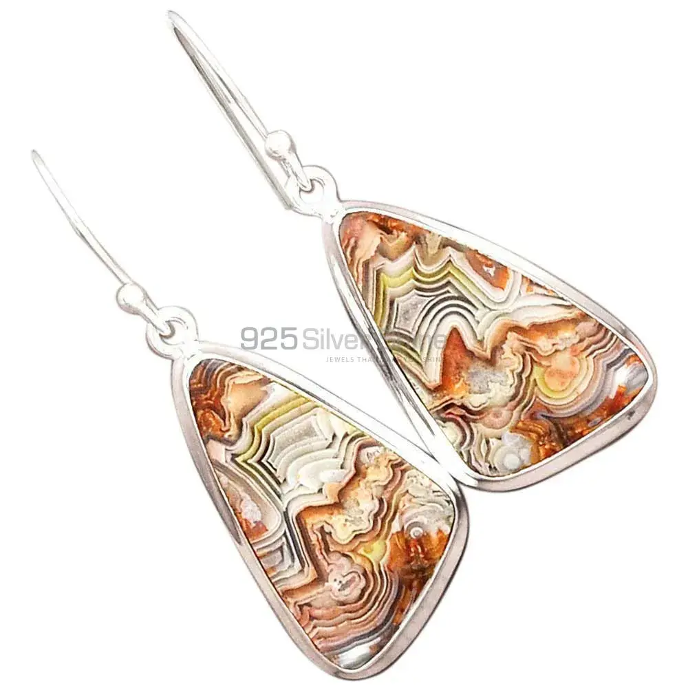 Solid 925 Silver Earrings In Semi Precious Mexican Laguna Lace Gemstone 925SE2255_2