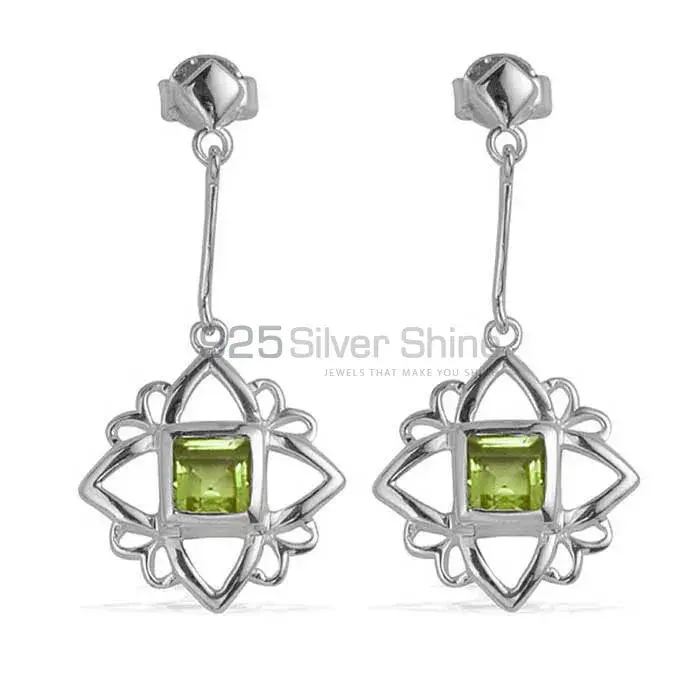 Solid 925 Silver Earrings In Semi Precious Peridot Gemstone 925SE698_1