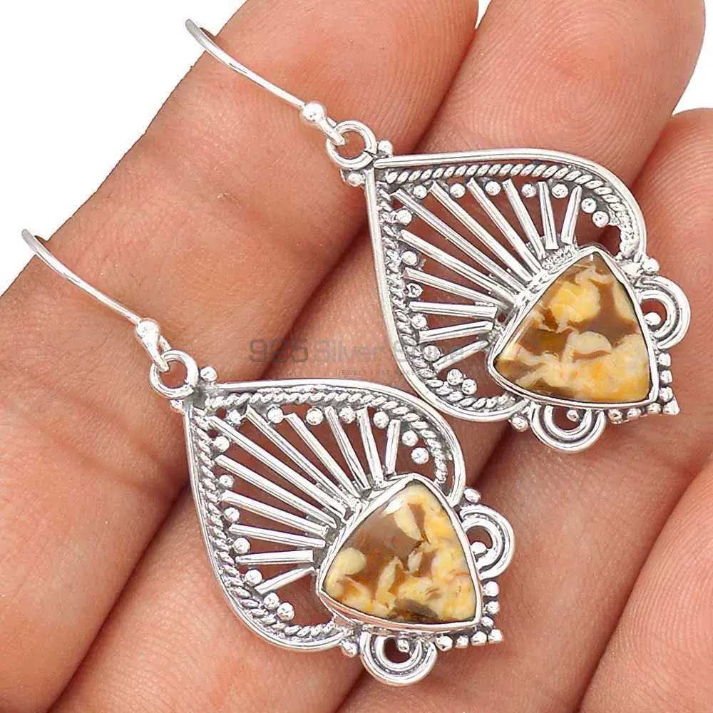 Solid 925 Silver Earrings In Semi Precious Wood Jasper Gemstone 925SE2647_2