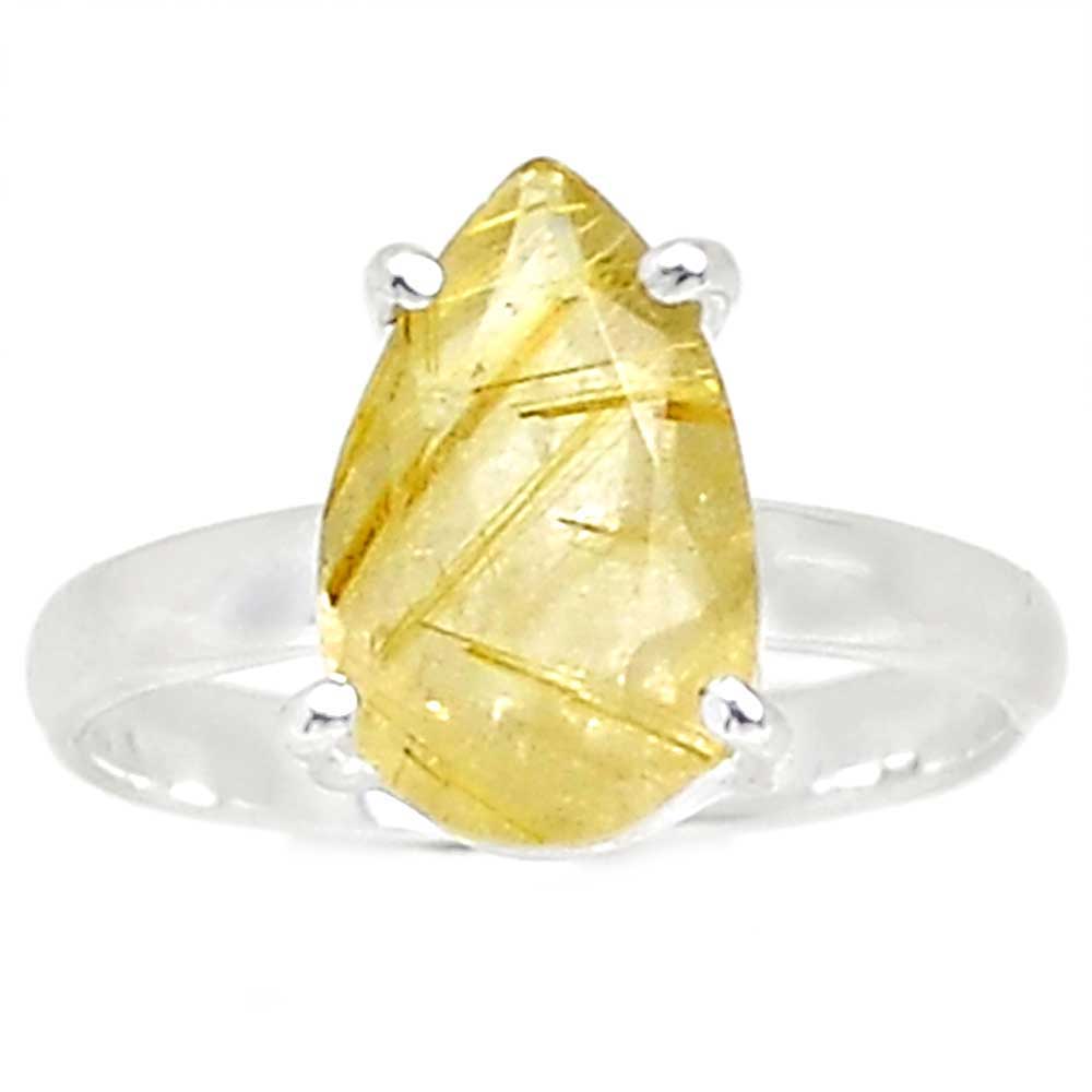 Solid 925 Silver Rings In Genuine Golden Rutile Gemstone 925SR998