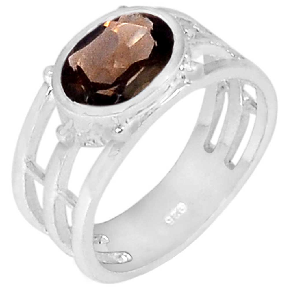 Solid 925 Silver Rings In Genuine Smoky Quartz Gemstone 925SR919_0