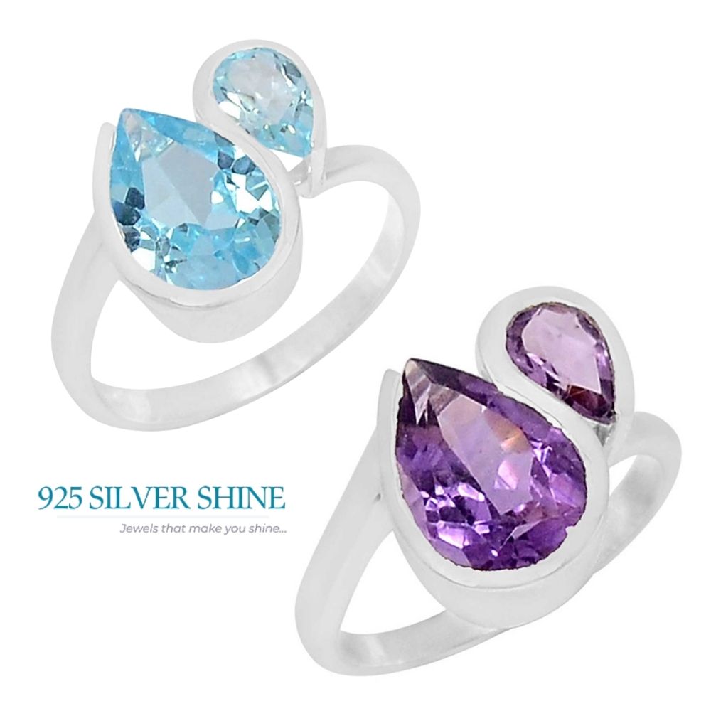 Solid 925 Silver Rings In Natural Blue Topaz Gemstone 925SR917_2