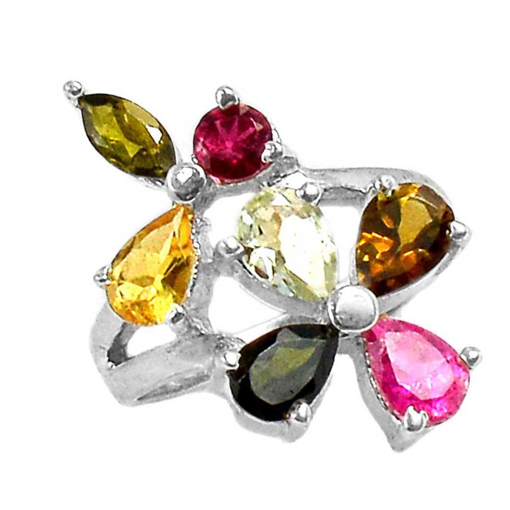 Solid 925 Silver Rings In Natural Multi Tourmaline Gemstone 925SR996_0